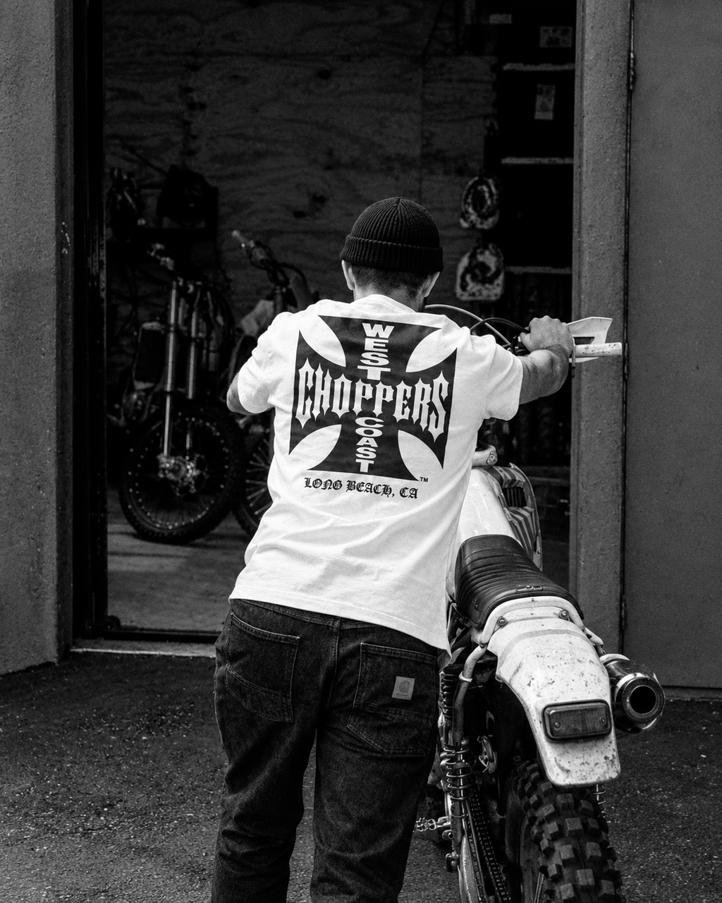 West Coast Choppers OG Classic white graphic tee Long Beach CA Iron Cross