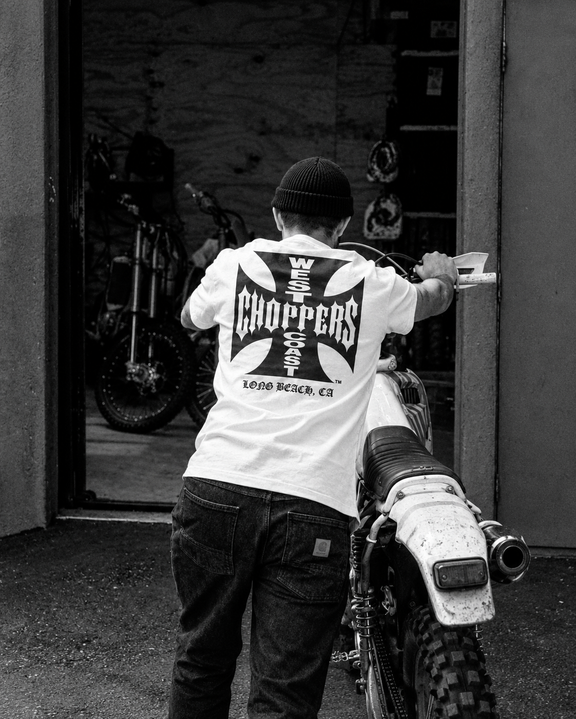 West Coast Choppers OG Classic white graphic tee Long Beach CA Iron Cross