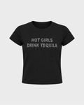 Hot Girls Drink Tequila Rhinestone Baby Tee in Black - flat lay product photo