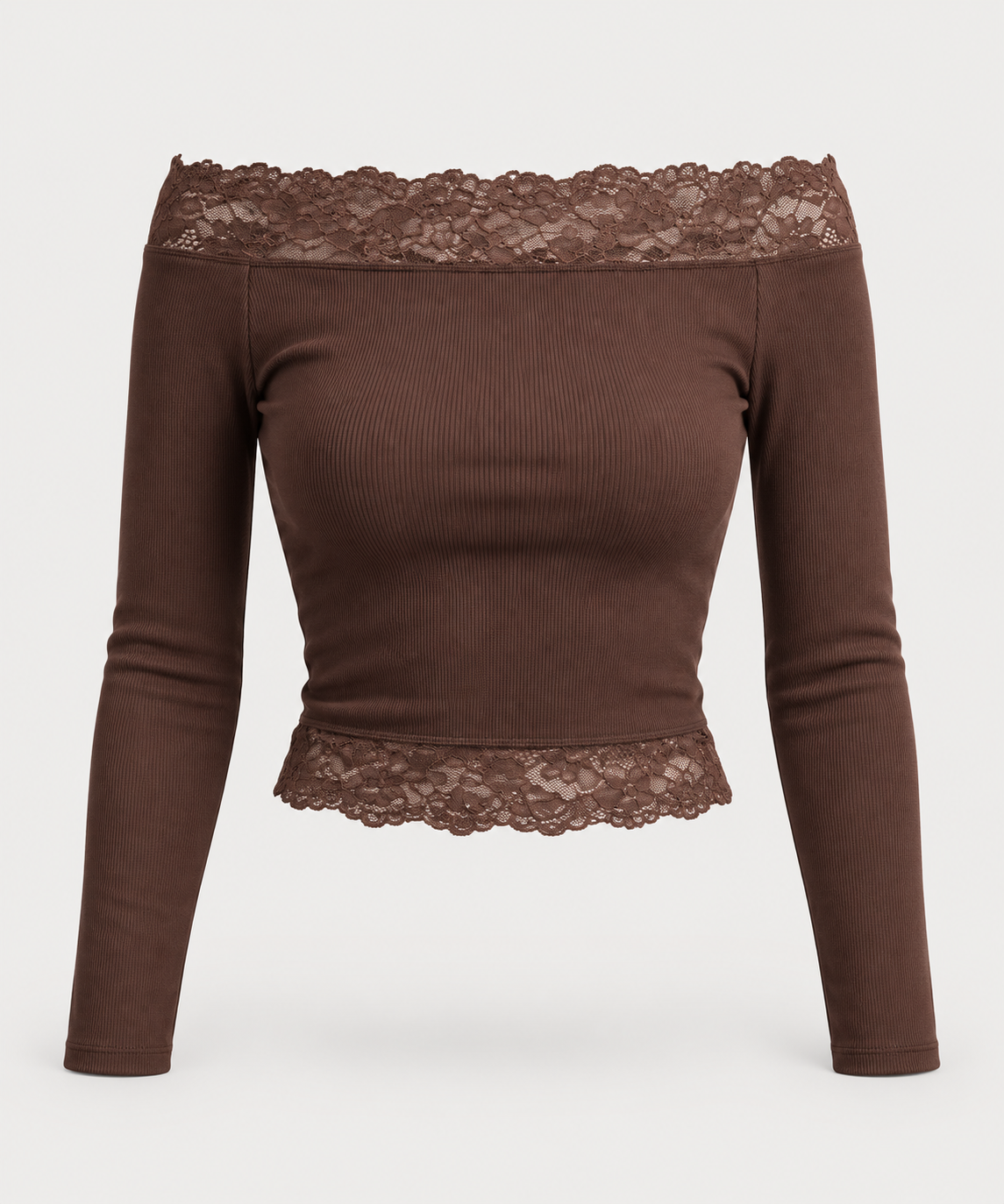 Women's Floral Lace Trim Off Shoulder Top - bardot neckline