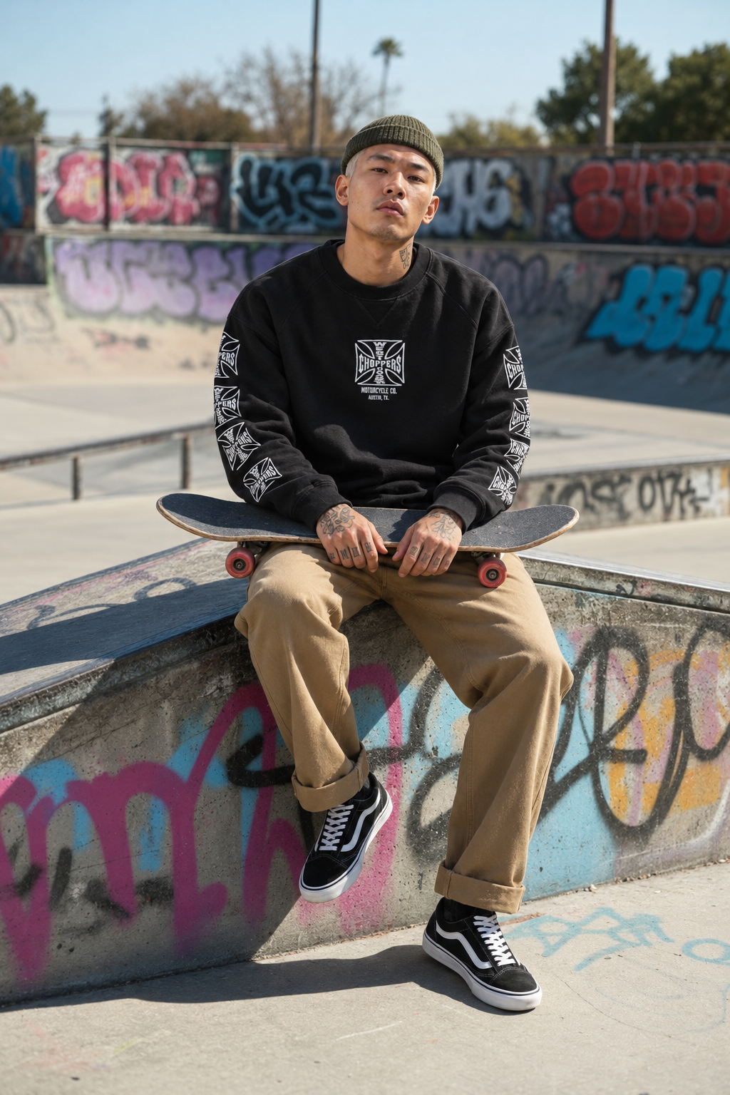 West Coast Choppers black oversized crewneck sweatshirt Dominator