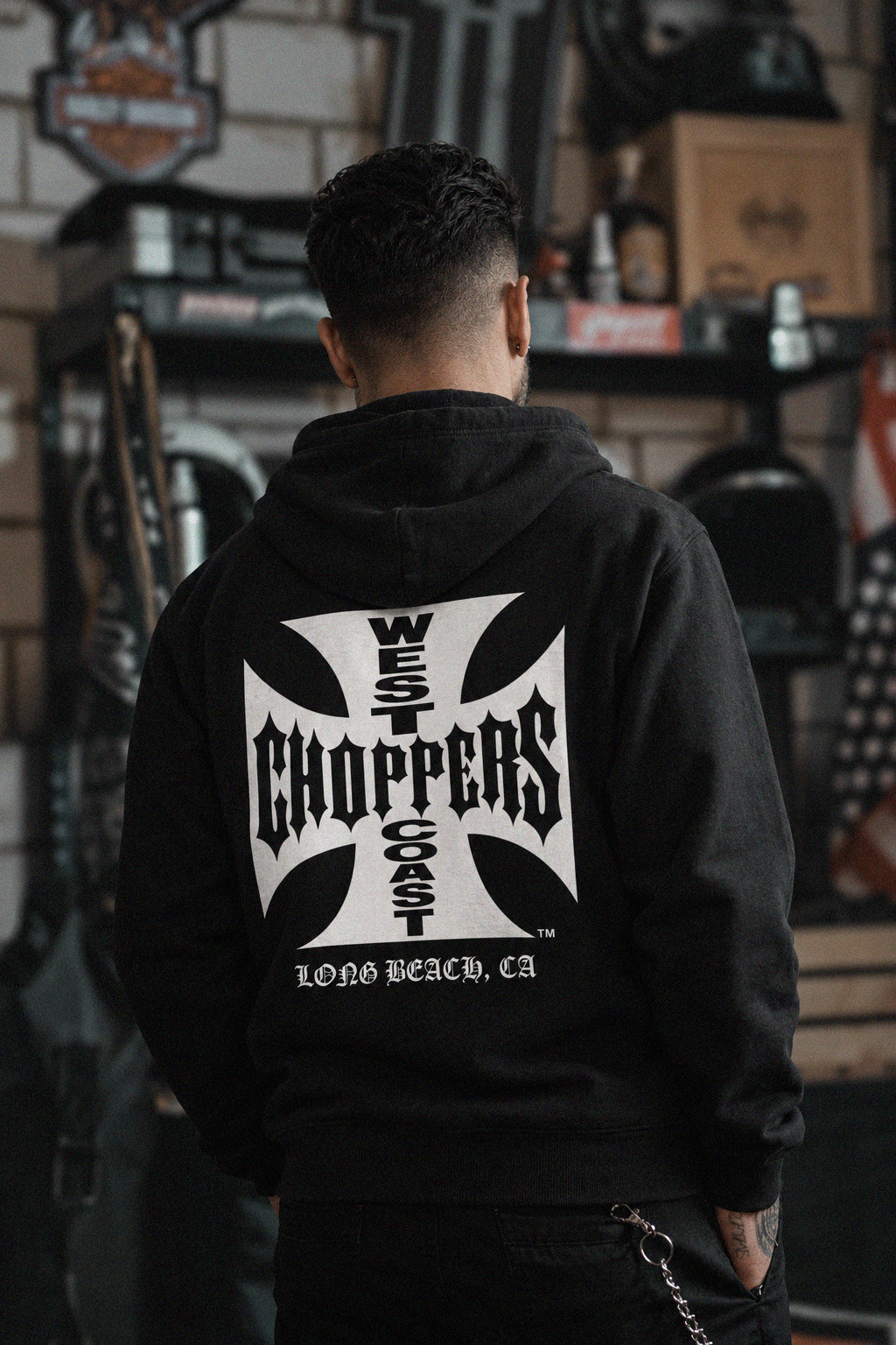 West Coast Choppers Cross Zip Hoodie black with white Iron Cross graphic