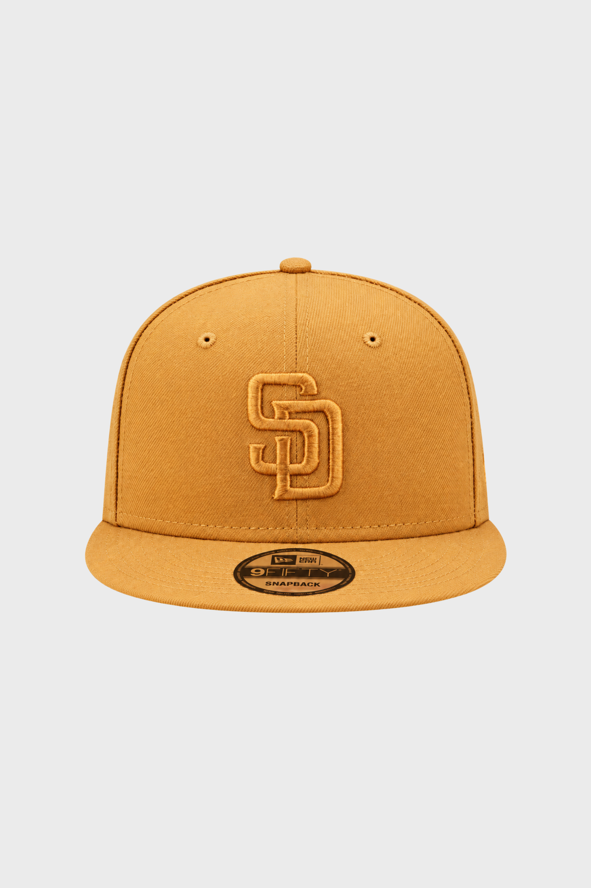 New Era San Diego Padres khaki tan 9FIFTY snapback hat front view with tonal SD logo