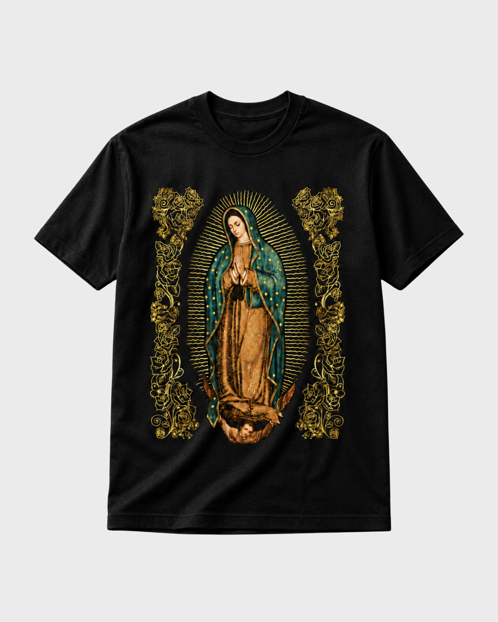 Virgin Mary Guadalupe Gold Foil Print Graphic T-Shirt