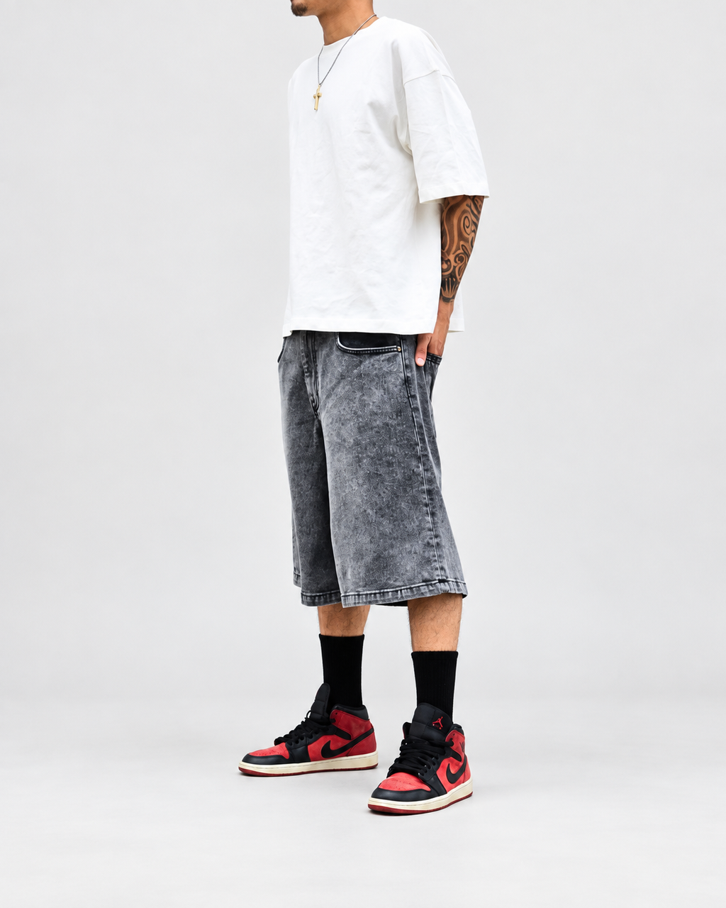Neo Blue dark acid black baggy denim shorts - image 3