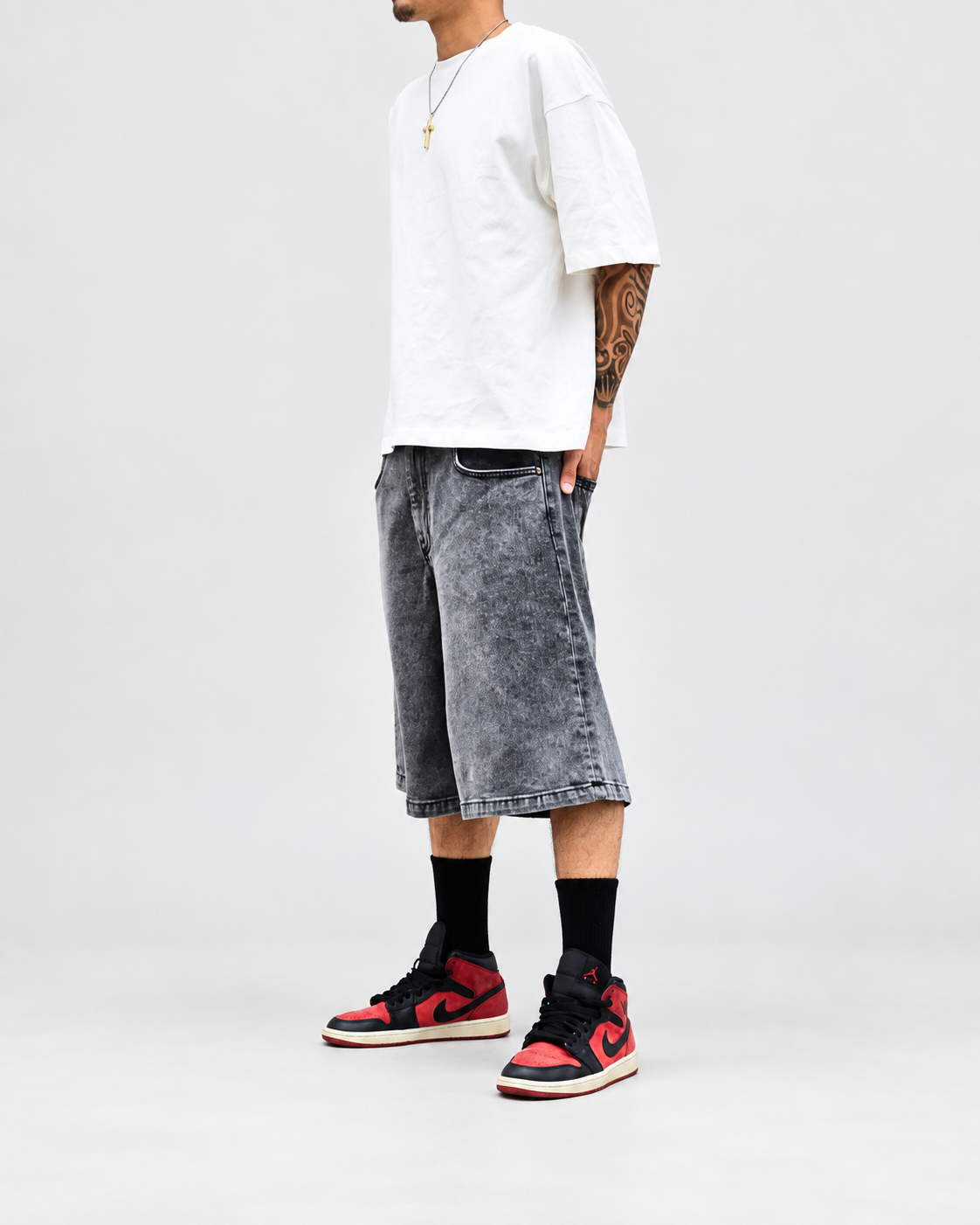 Neo Blue dark acid black baggy denim shorts - image 3
