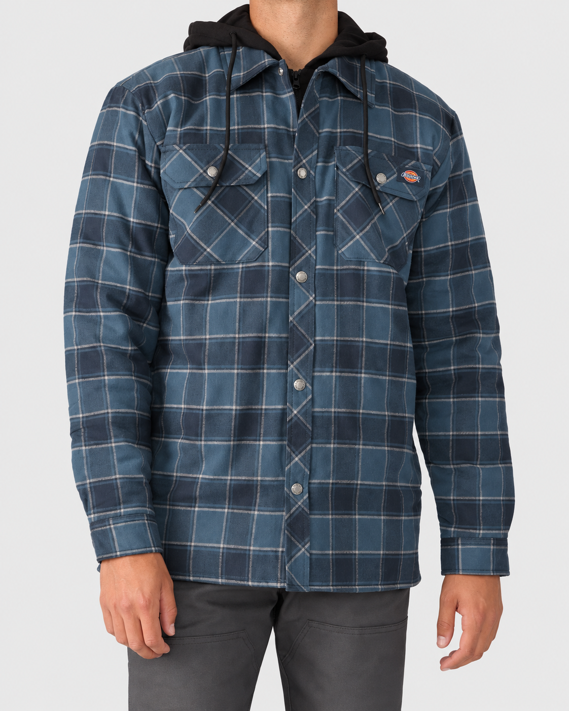 Dickies Flannel Hooded Shirt Jacket in Dark Navy