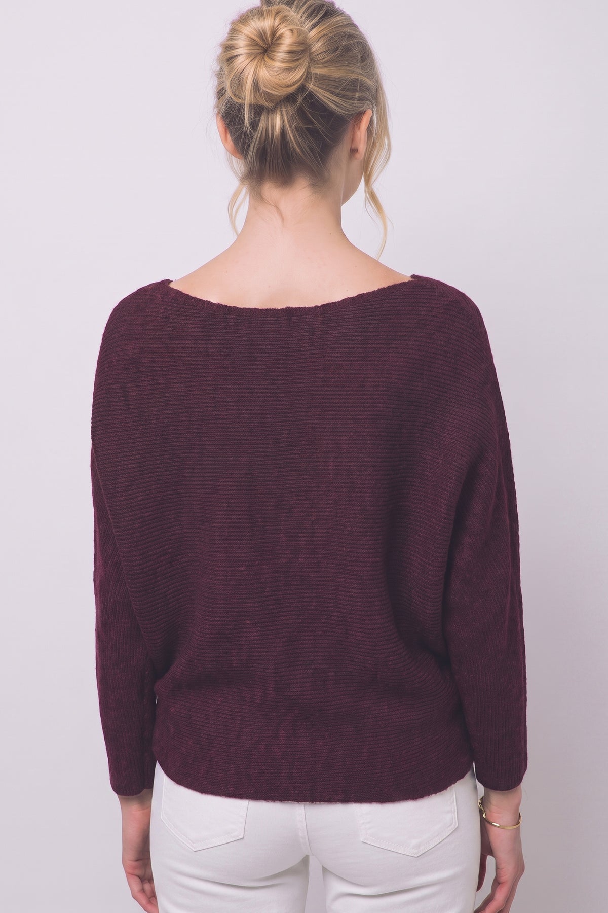 Burgundy ribbed knit sweater for women – styled outfit