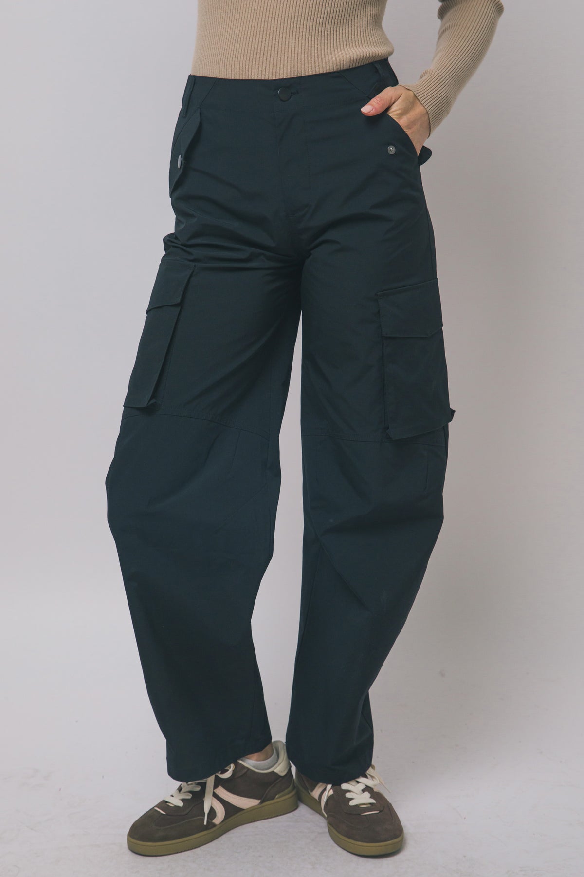 Love Tree wide leg cargo track pants in Black