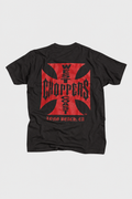 West Coast Choppers OG Classic Tee Black Red with red Iron Cross logo
