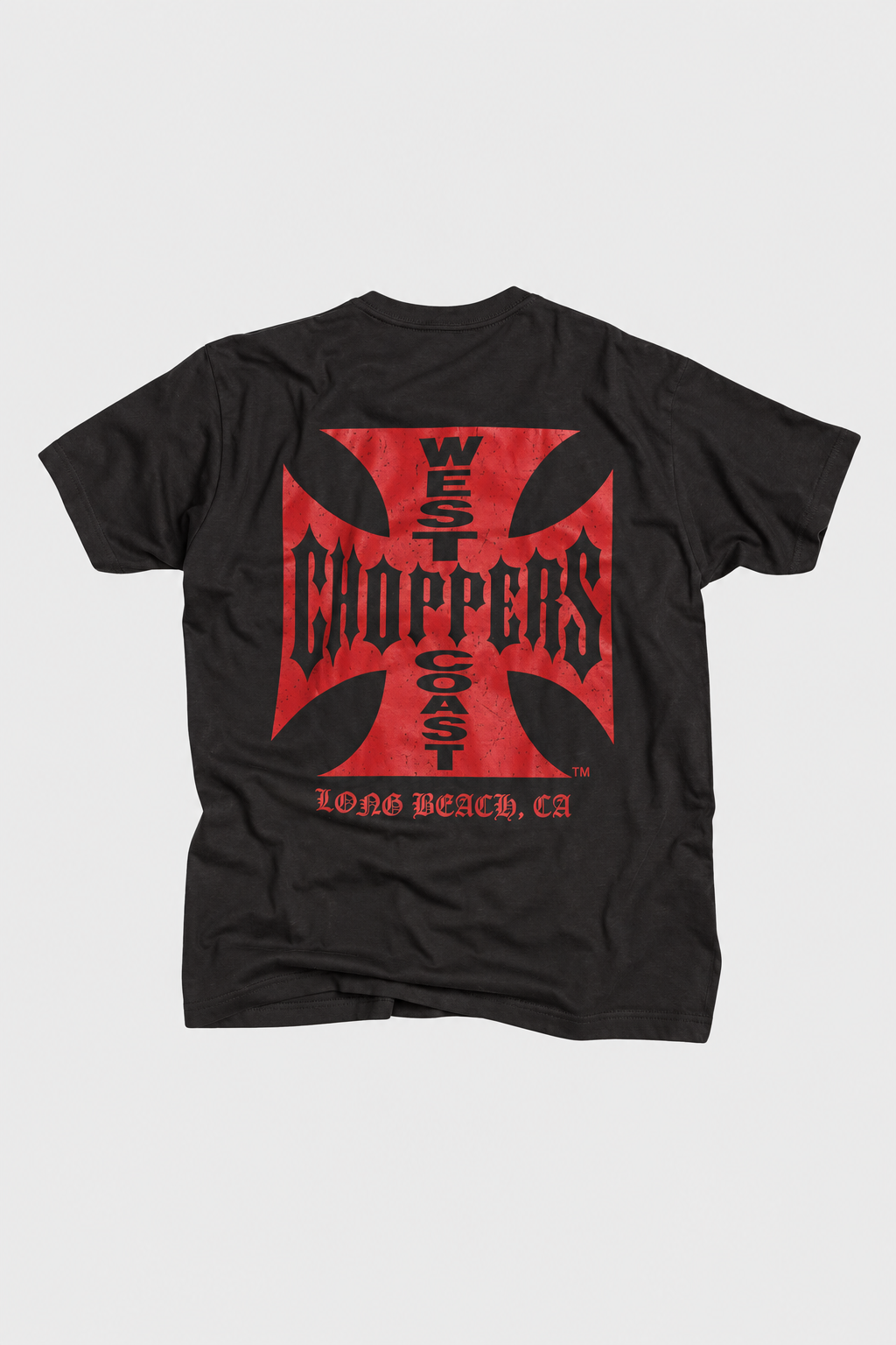 West Coast Choppers OG Classic Tee Black Red with red Iron Cross logo