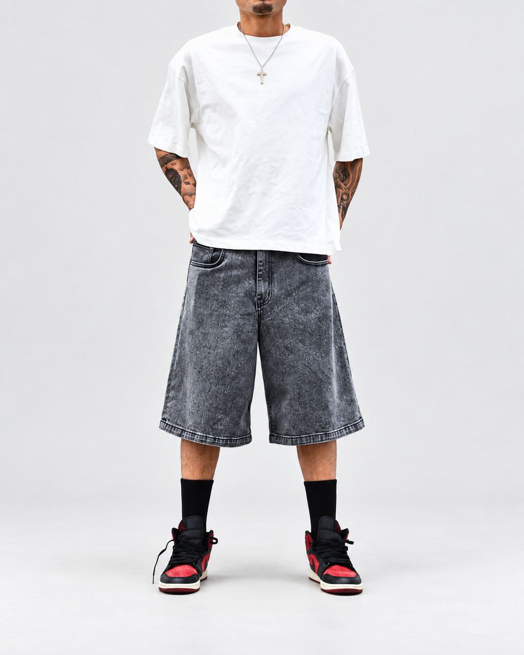 Neo Blue dark acid black baggy denim shorts - image 1