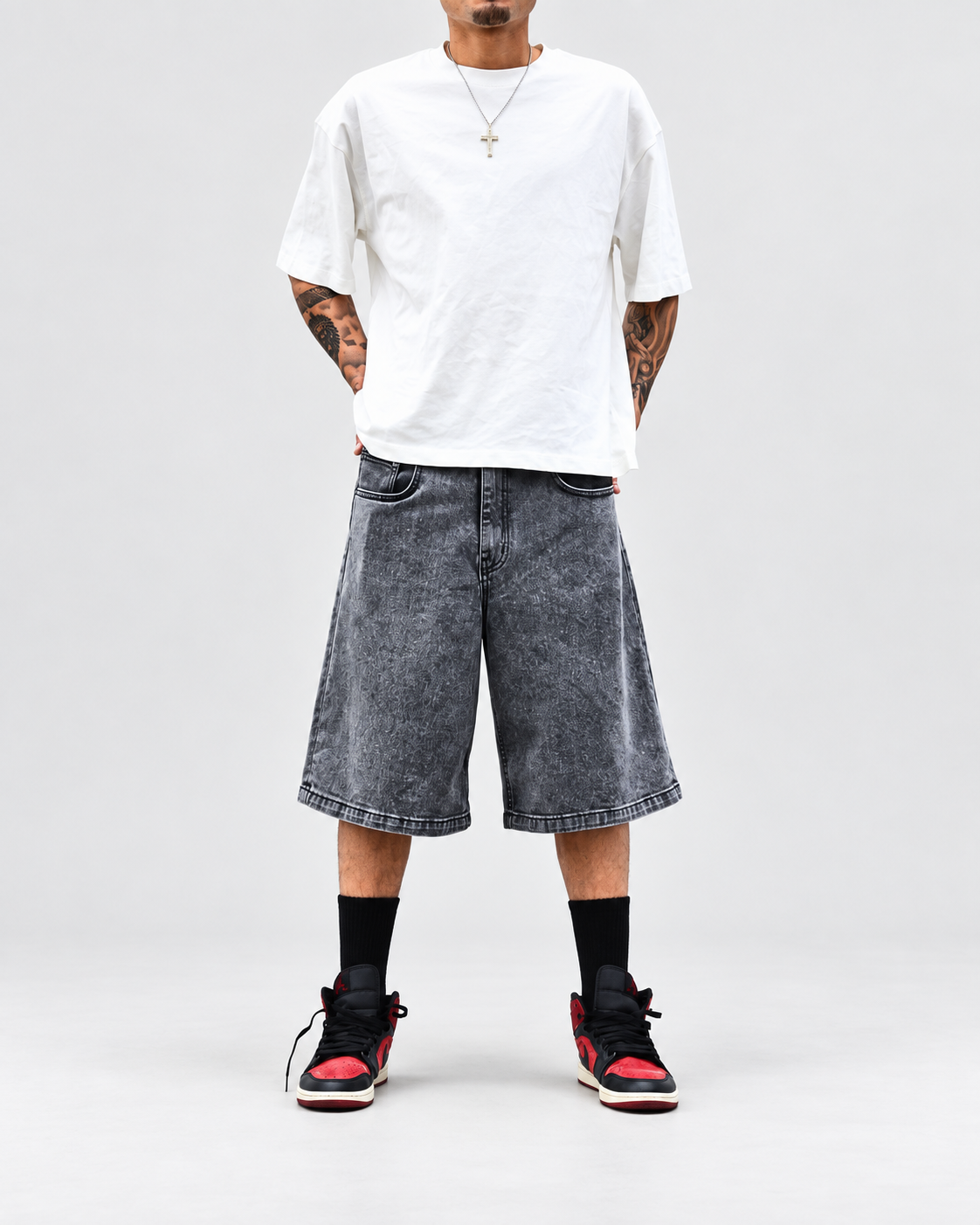 Neo Blue dark acid black baggy denim shorts - image 1