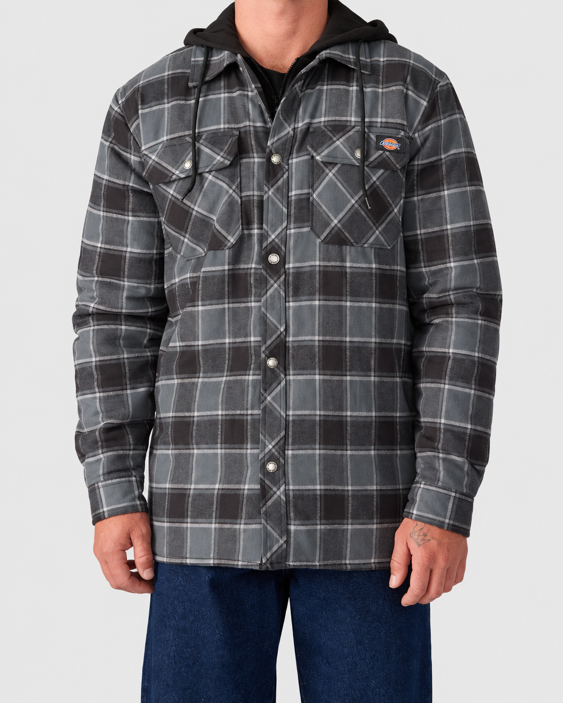 Dickies Flannel Hooded Shirt Jacket in Charcoal