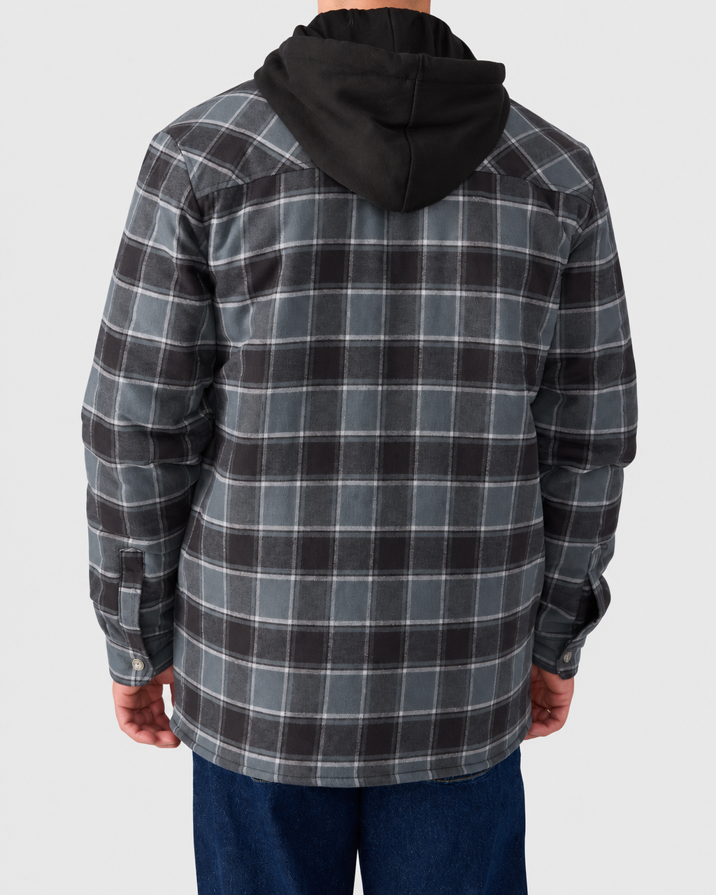 Dickies Flannel Hooded Shirt Jacket in Charcoal, back view