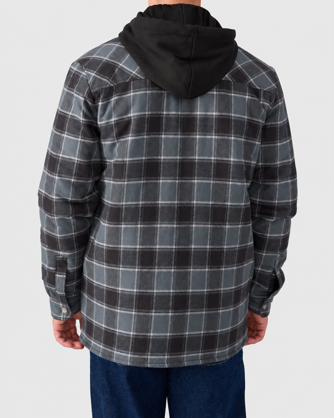 Dickies Flannel Hooded Shirt Jacket in Charcoal, back view