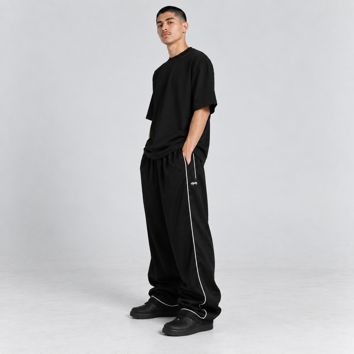 Shaka Wear Super Mesh Pants black - logo patch and pocket detail