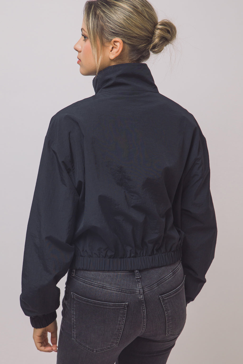 Love Tree cropped nylon windbreaker jacket in Black