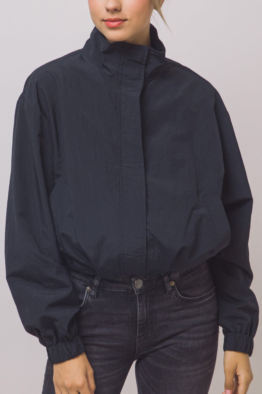 Love Tree cropped nylon windbreaker jacket in Black