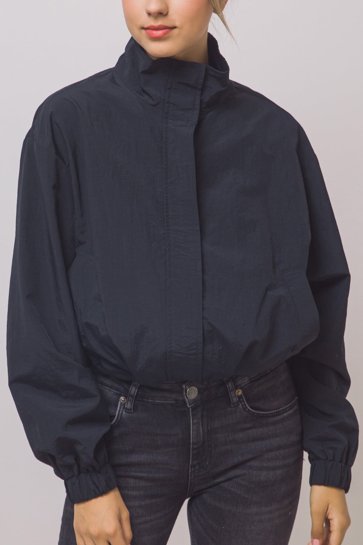 Love Tree cropped nylon windbreaker jacket in Black