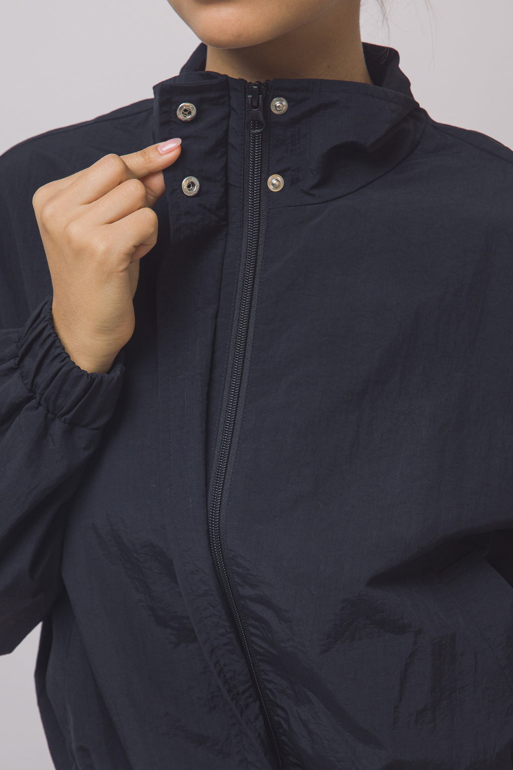 Love Tree cropped nylon windbreaker jacket in Black