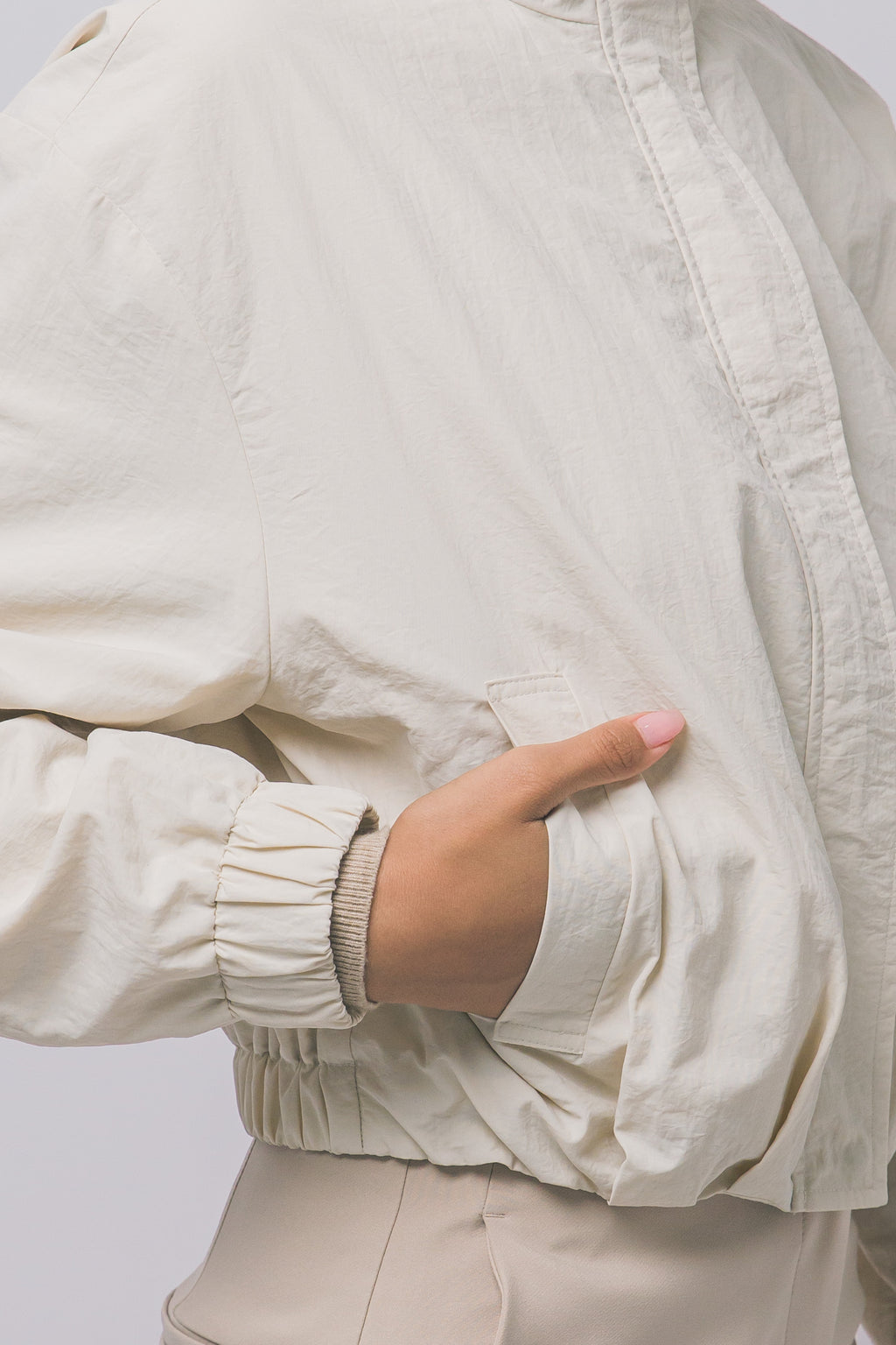 Love Tree cropped nylon windbreaker jacket in Cream