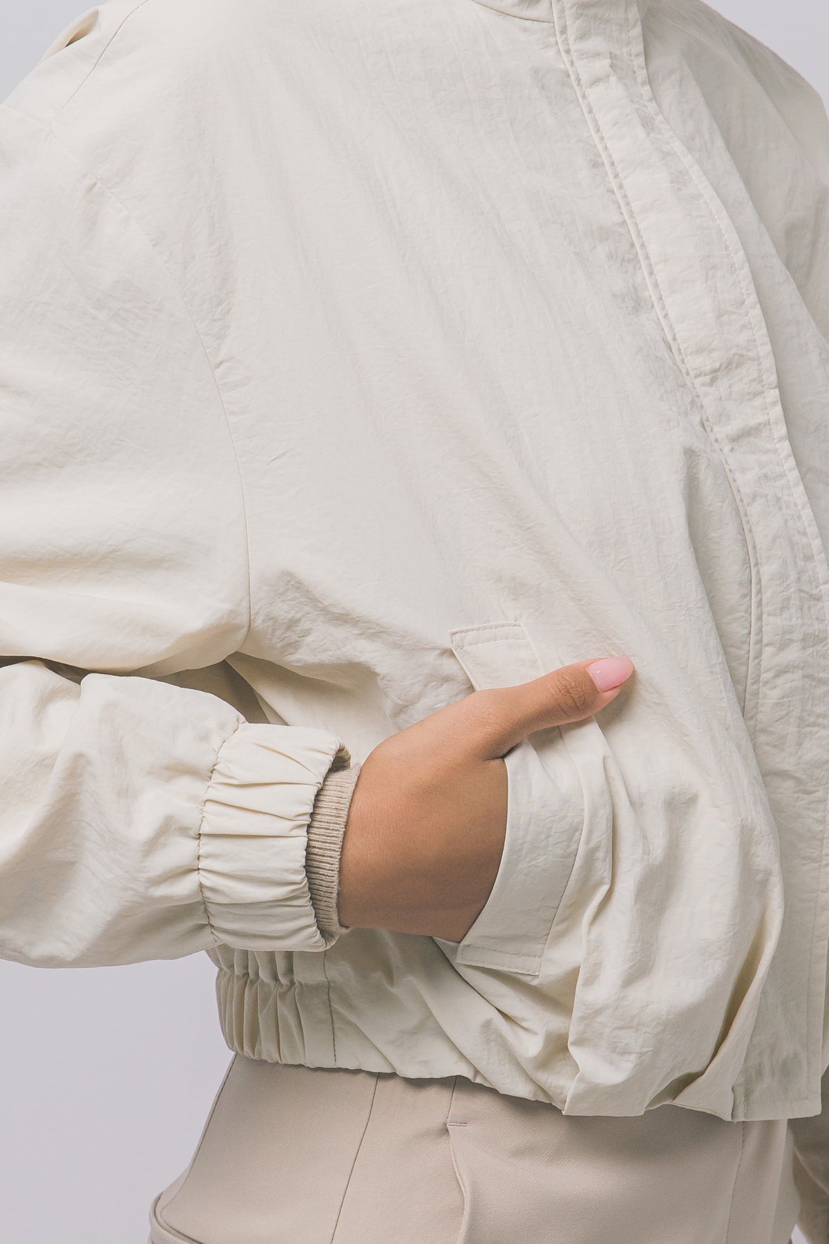 Love Tree cropped nylon windbreaker jacket in Cream