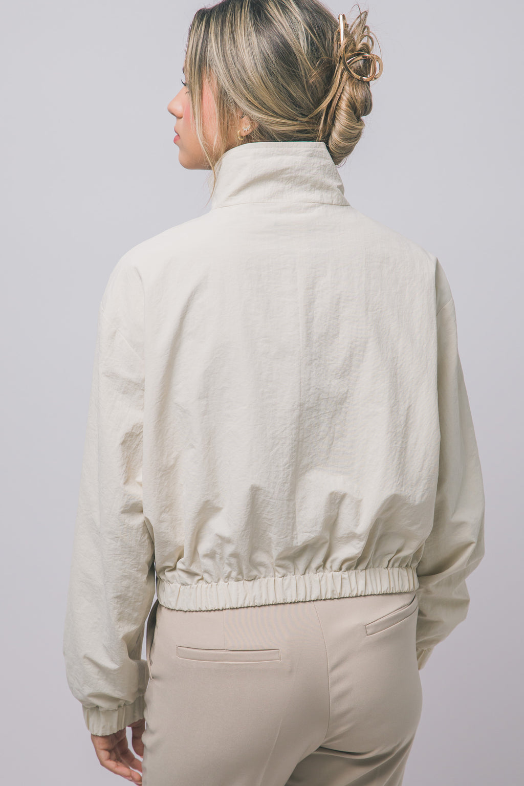 Love Tree cropped nylon windbreaker jacket in Cream