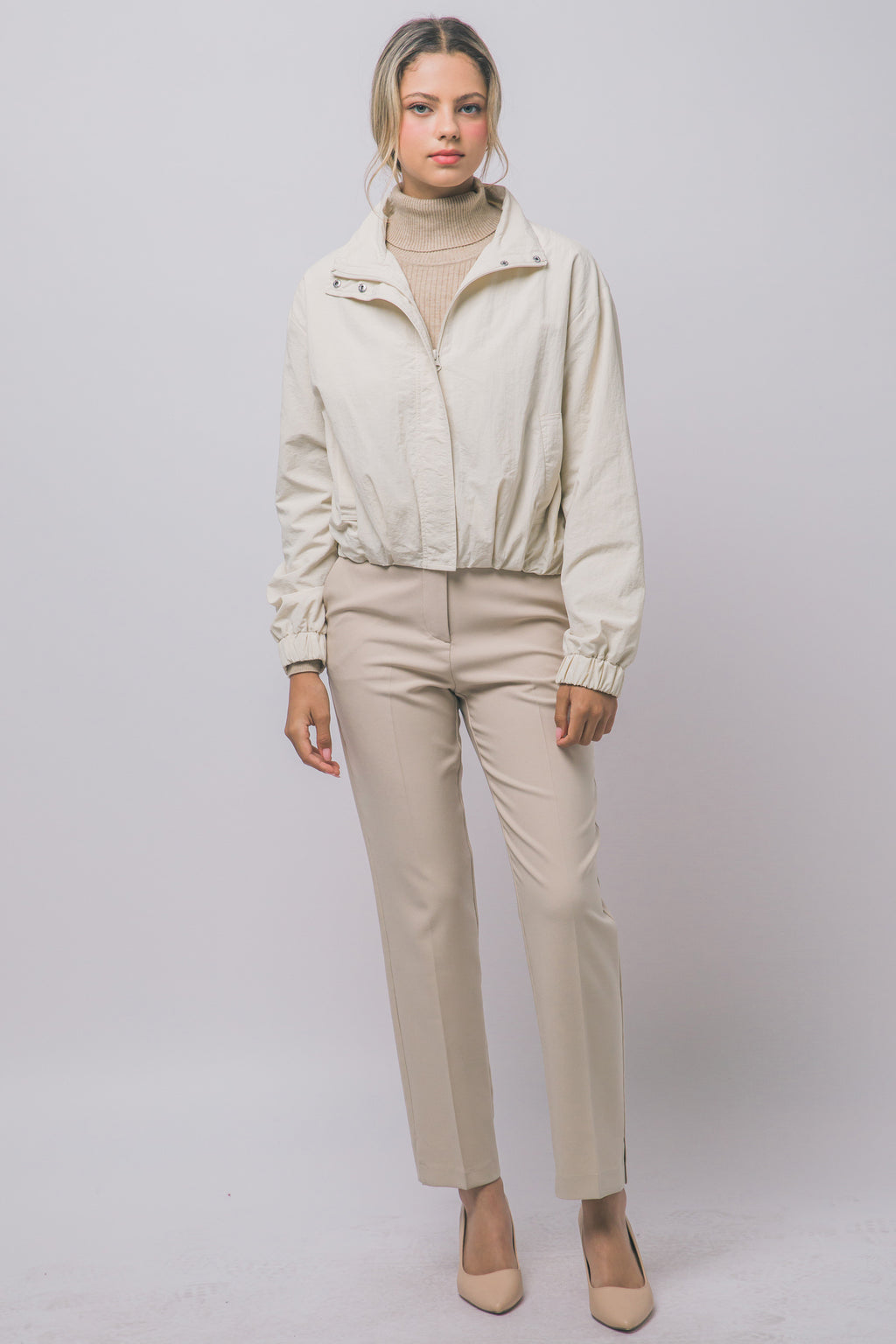 Love Tree cropped nylon windbreaker jacket in Cream