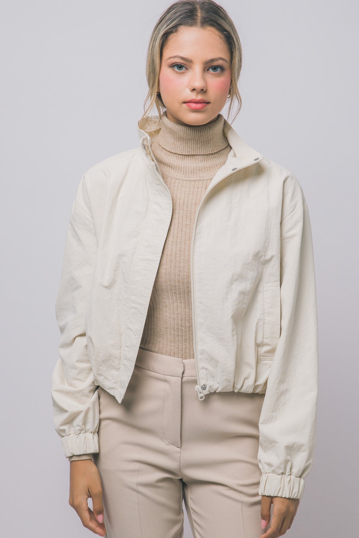 Love Tree cropped nylon windbreaker jacket in Cream