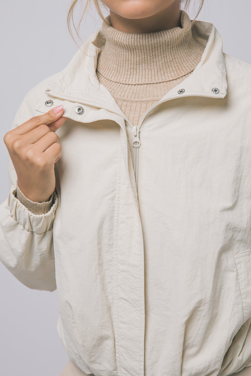 Love Tree cropped nylon windbreaker jacket in Cream