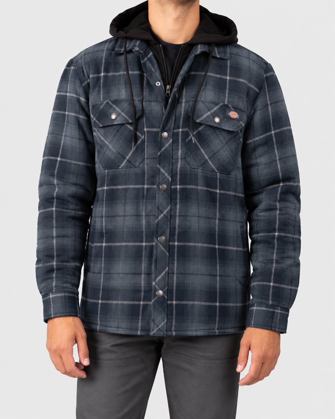 Dickies Flannel Hooded Shirt Jacket in Dark Navy, alternate view