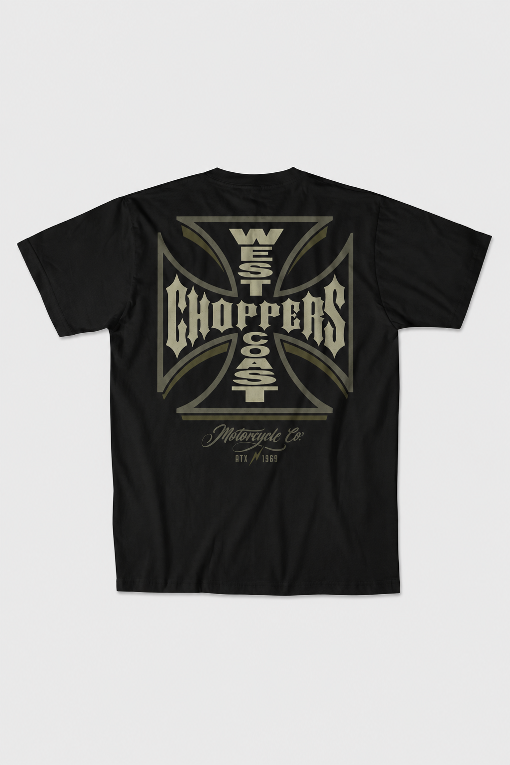 West Coast Choppers Motorcycle Co. black graphic tee ATX 1969