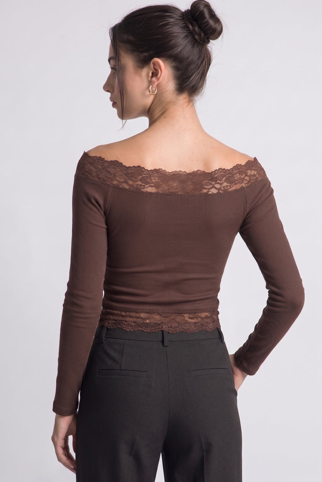 Women's Chocolate off shoulder top styled outfit