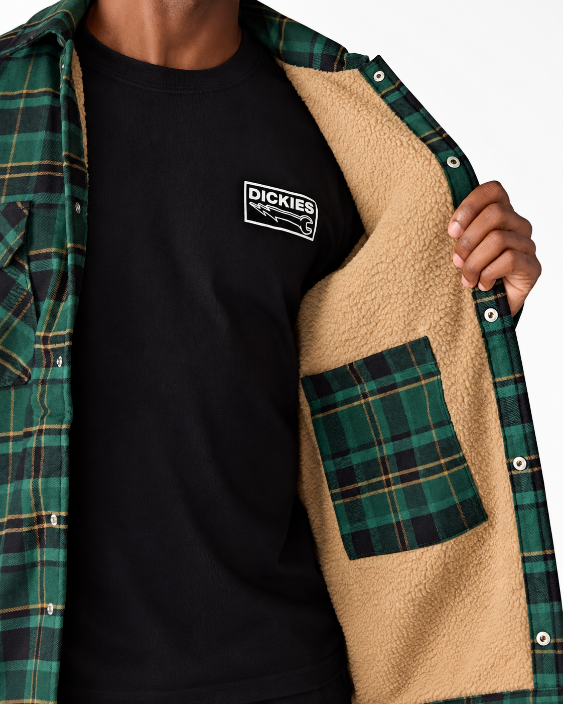 Dickies Lined Flannel Shirt Jacket, fleece lining detail
