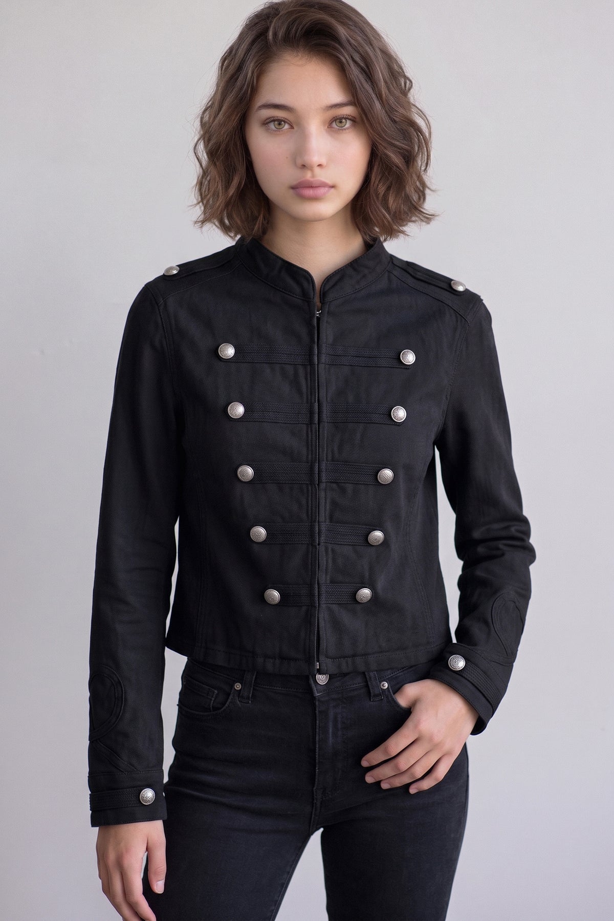 Love Tree hussar braided denim top in Black