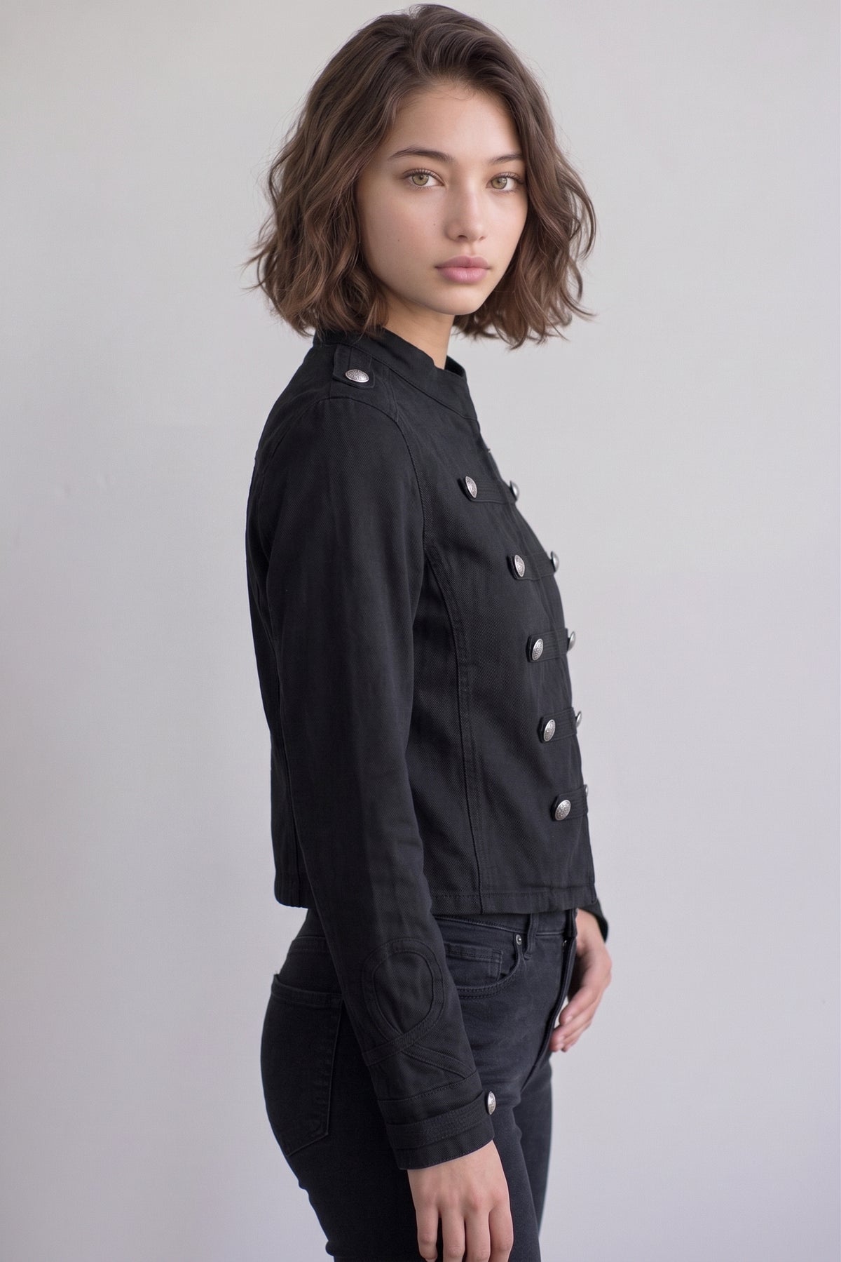 Love Tree hussar braided denim top in Black