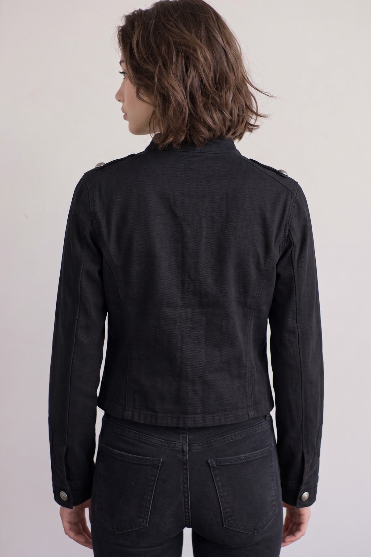 Love Tree hussar braided denim top in Black