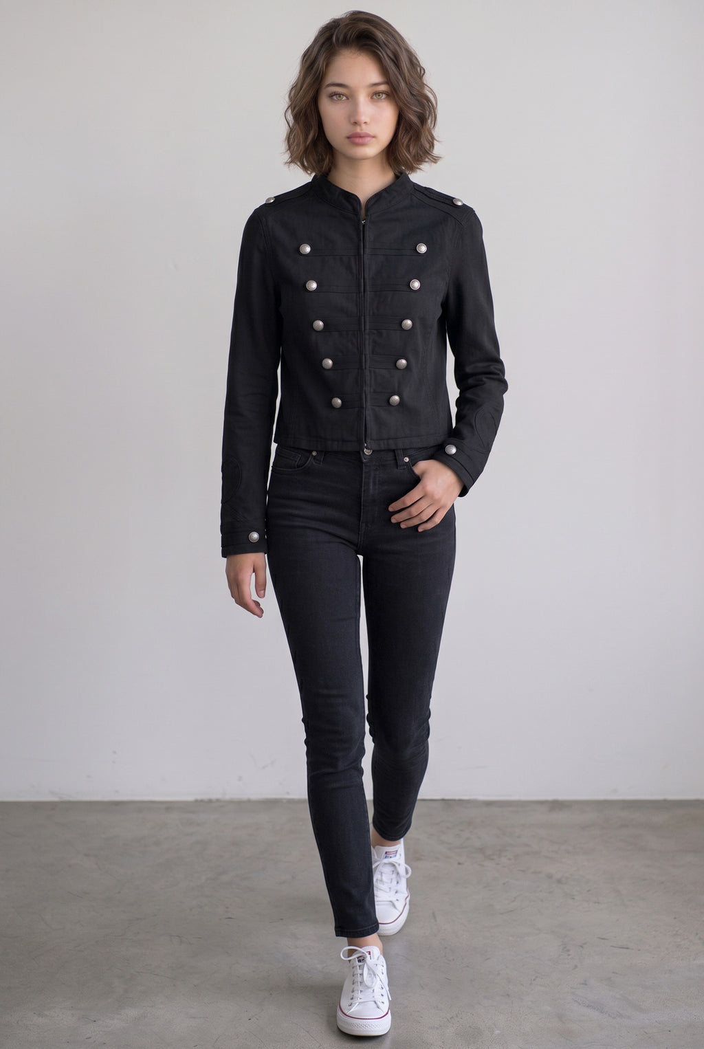 Love Tree hussar braided denim top in Black