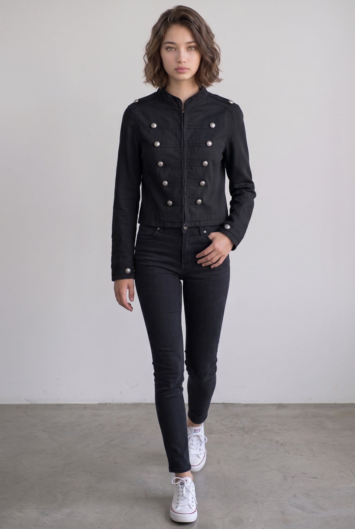 Love Tree hussar braided denim top in Black