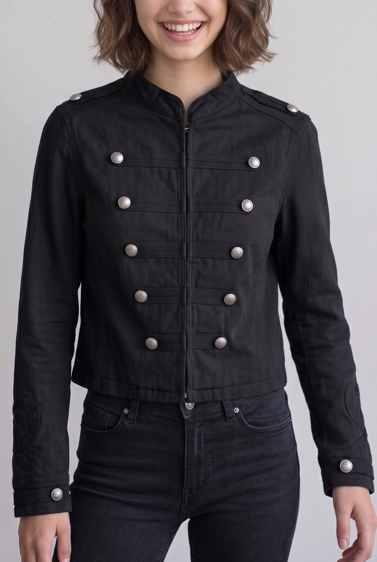 Love Tree hussar braided denim top in Black