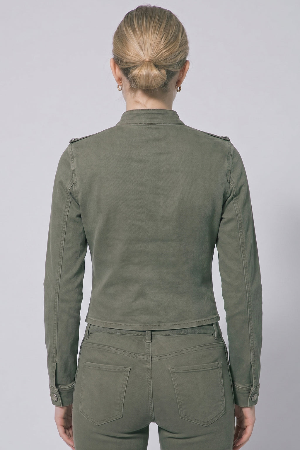 Love Tree hussar braided denim top in Olive