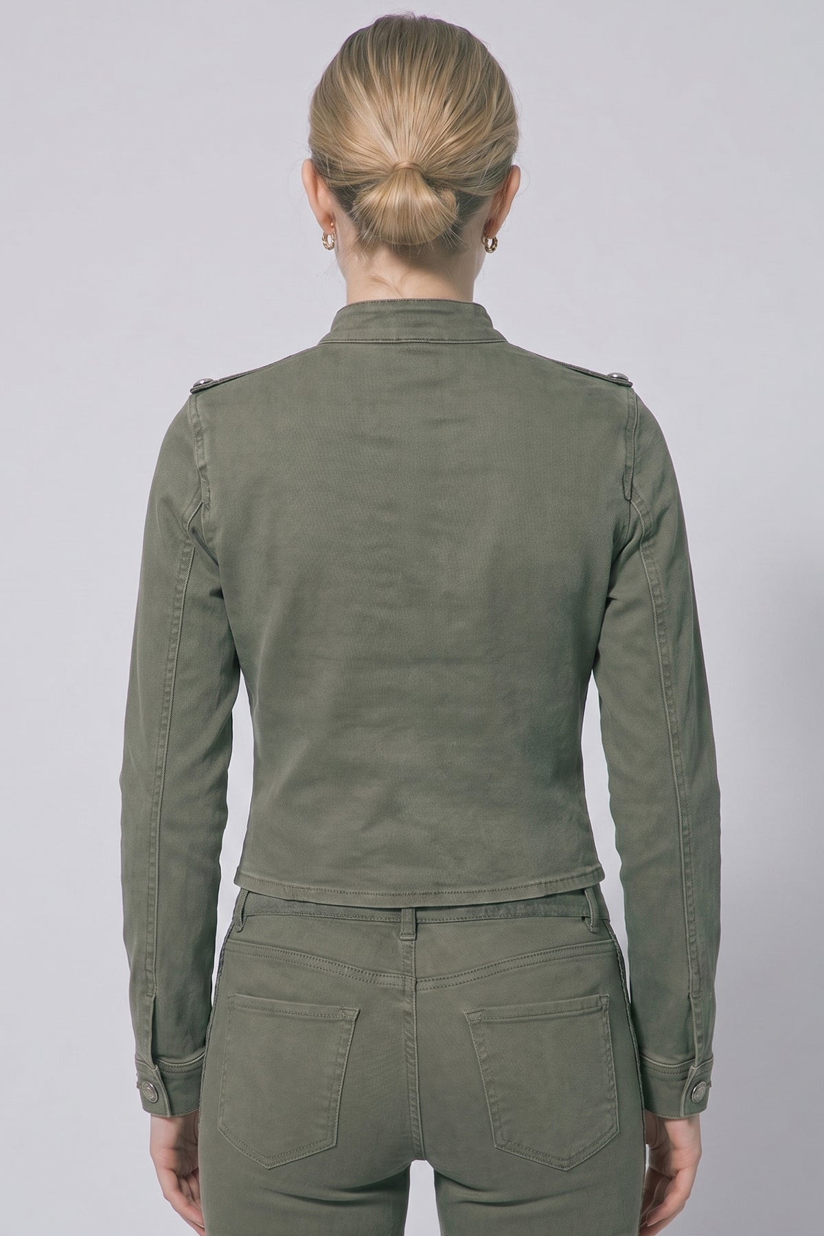 Love Tree hussar braided denim top in Olive