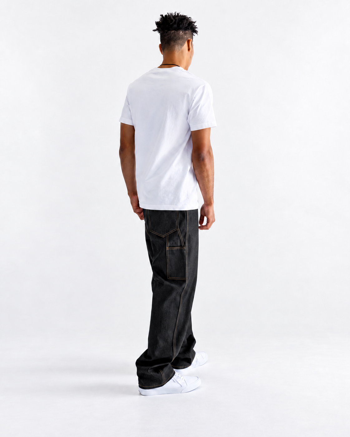 Neo Blue indigo black raw denim baggy carpenter jeans with gold stitching - image 3