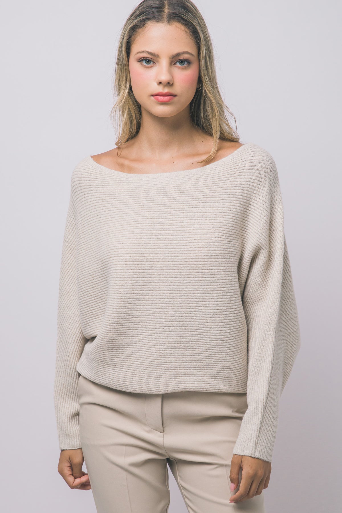 Women's oversized boat neck dolman sleeve sweater in Oatmeal