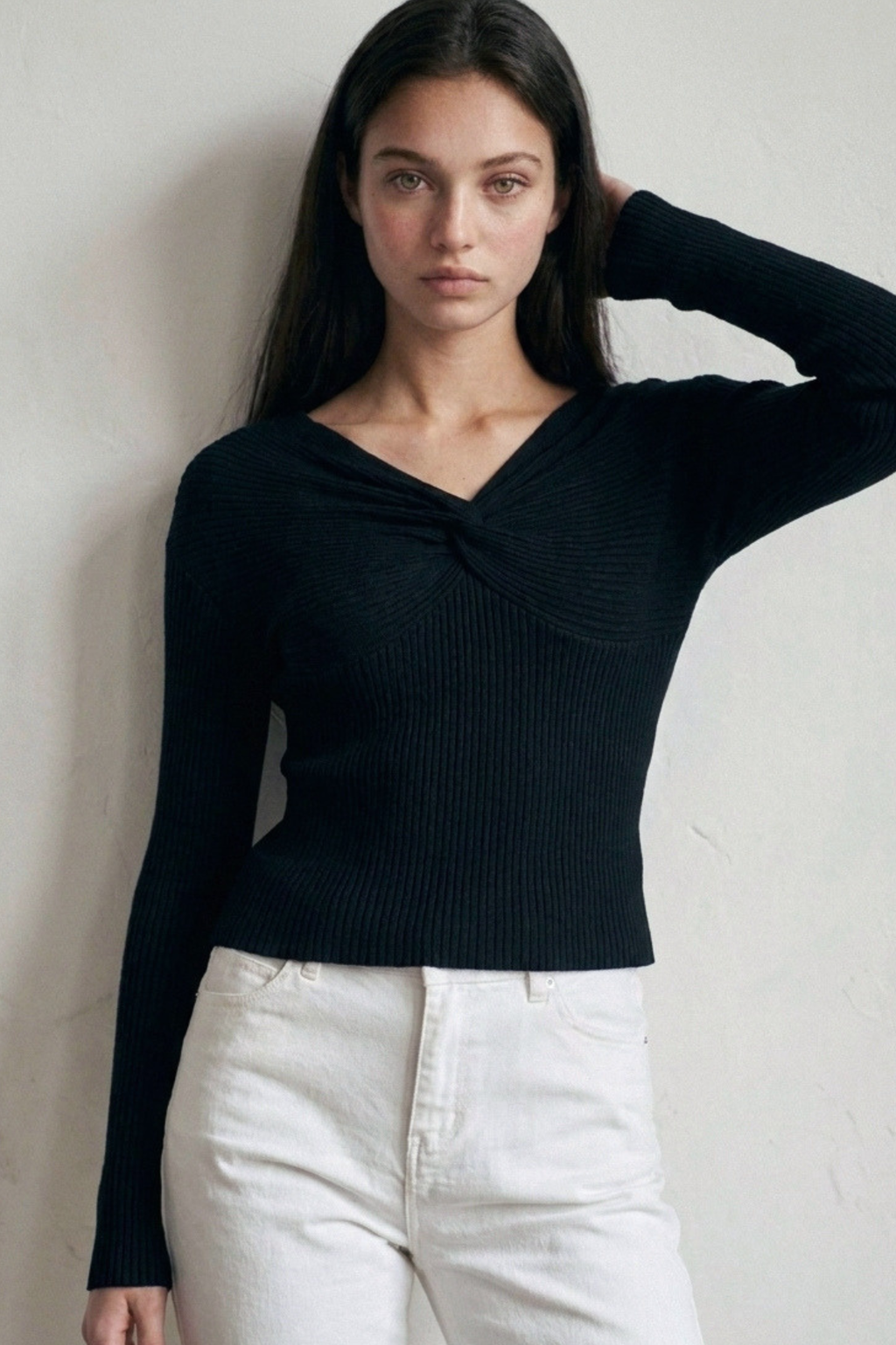 Love Tree off shoulder twist V neck sweatshirt in Black