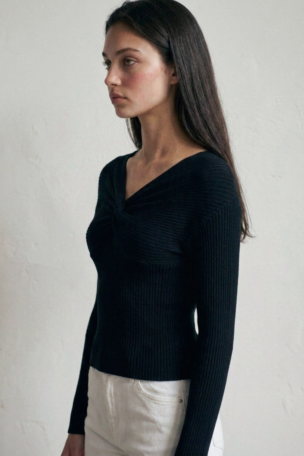 Love Tree off shoulder twist V neck sweatshirt in Black