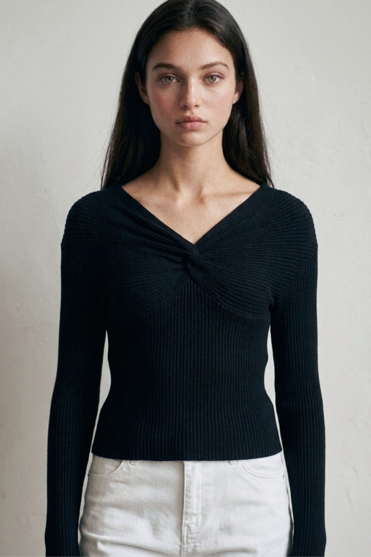 Love Tree off shoulder twist V neck sweatshirt in Black