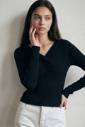 Love Tree off shoulder twist V neck sweatshirt in Black