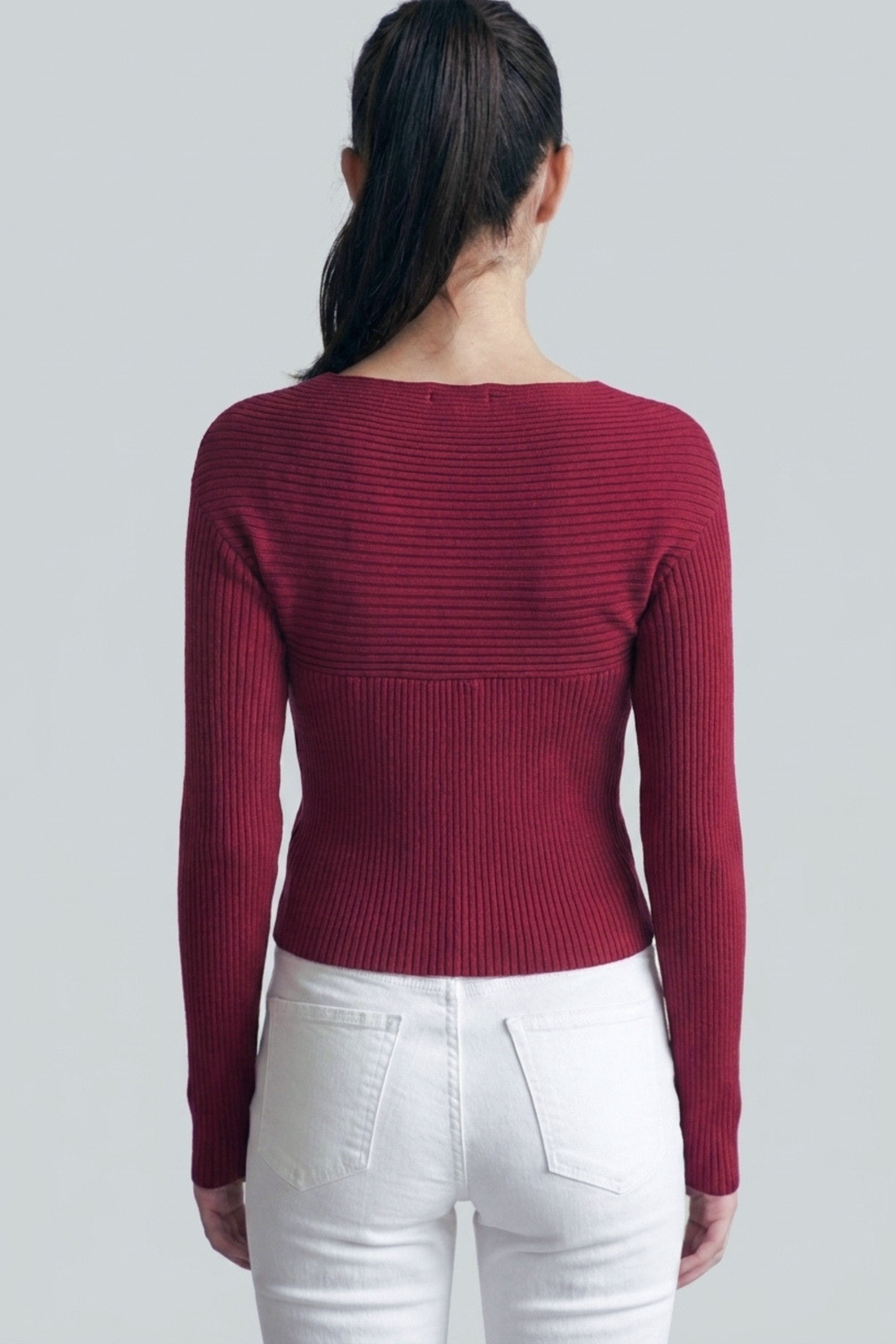 Love Tree off shoulder twist V neck sweatshirt in Wine